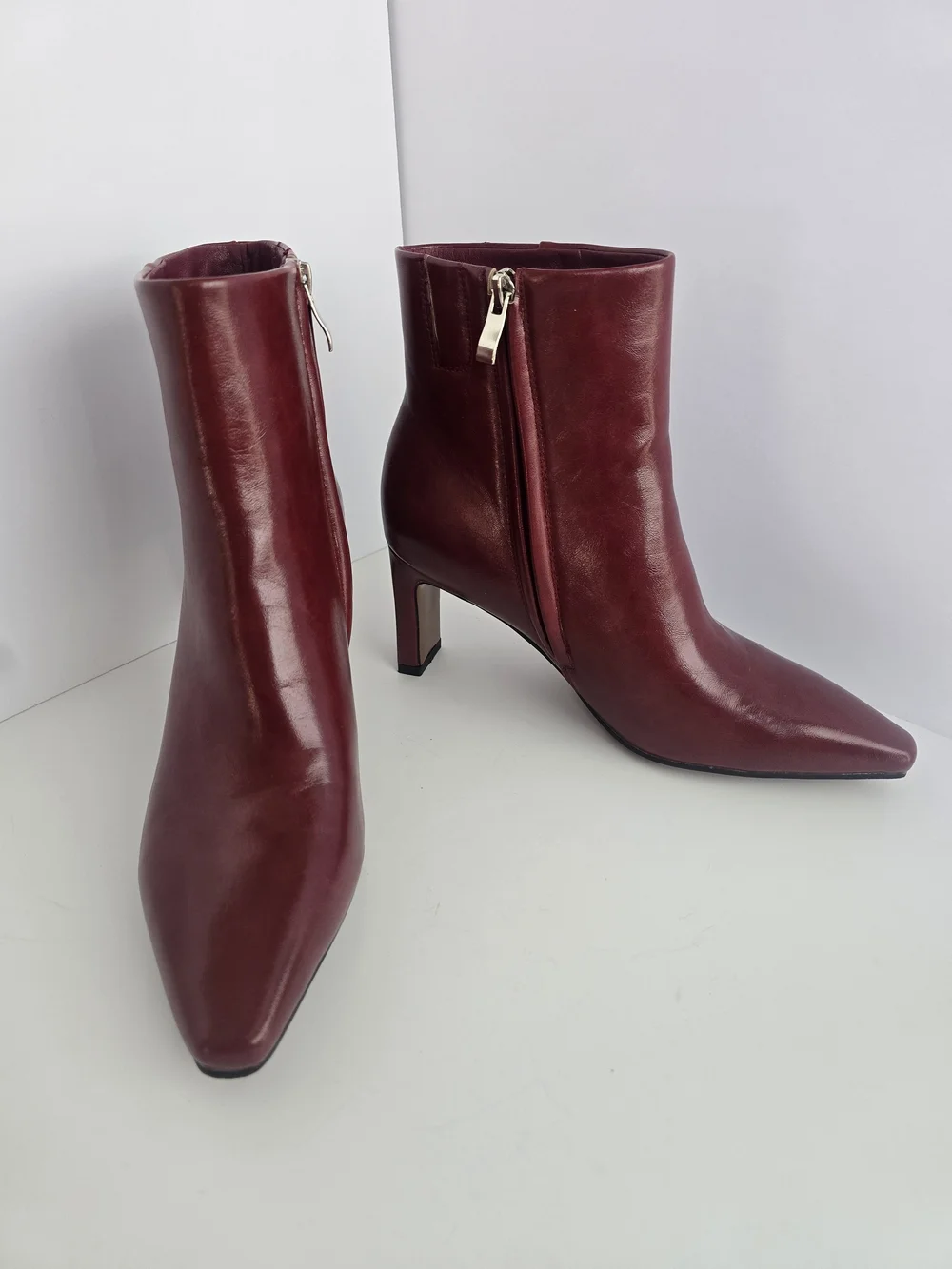 Women's Burgundy Pointed-Square-Toe Ankle Boots